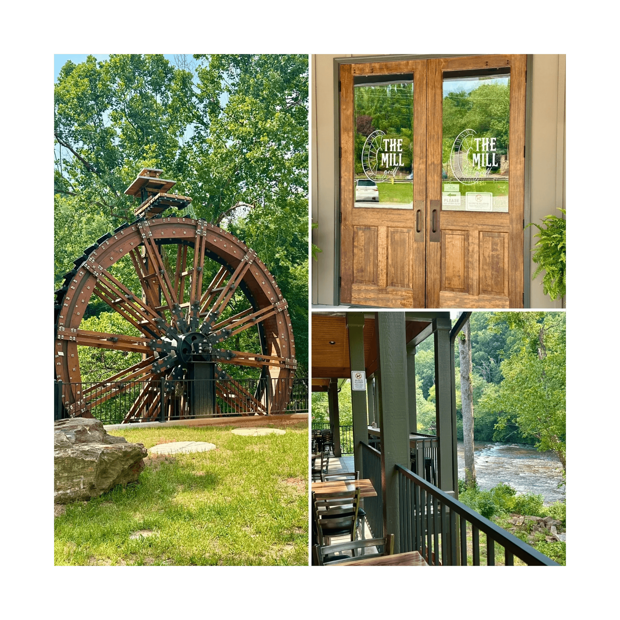 Get married by the waterwheel then dine with river views at The Mill Grill.